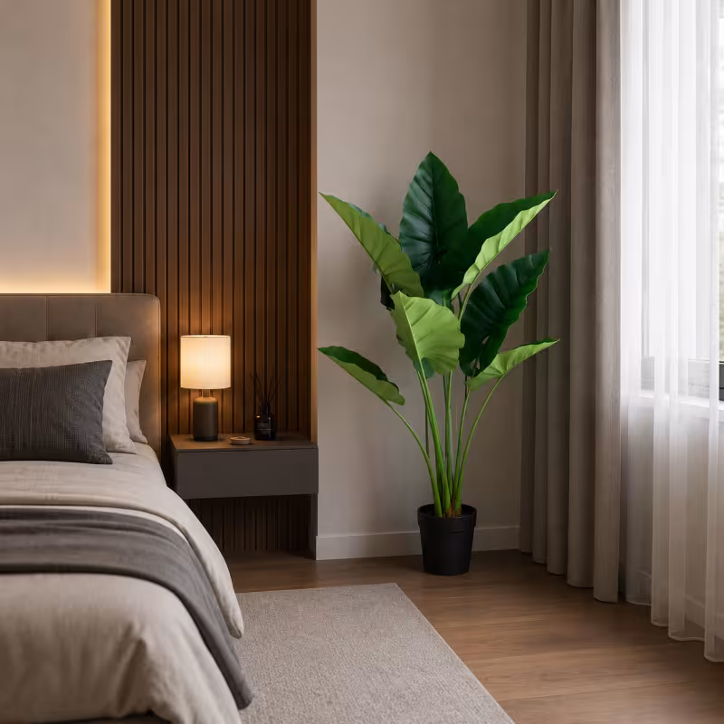Previzualizare 3: Planta Artificiala Tip Alocasia, 10 frunze, Plastic, 120 cm, Verde