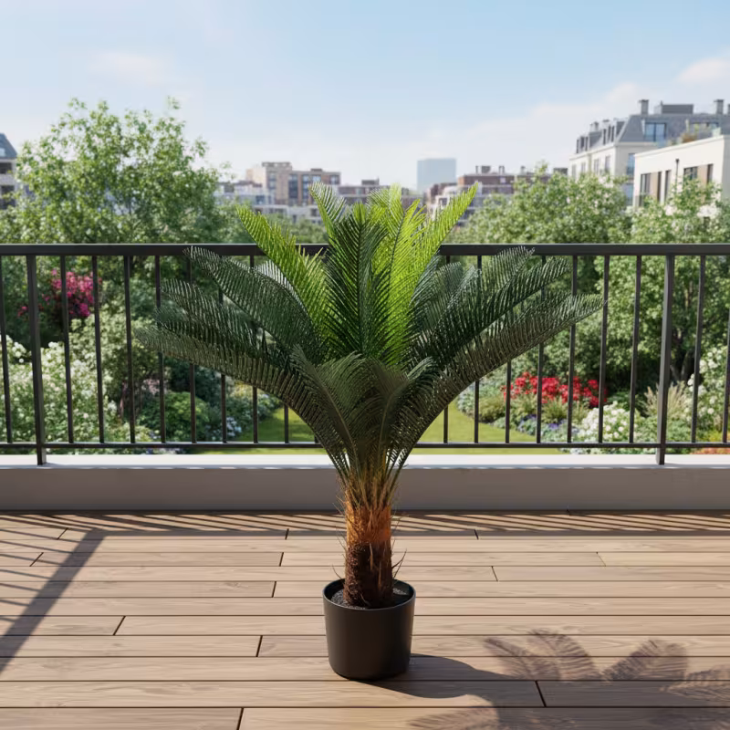 Previzualizare 4: Planta Artificiala Copac Tip Palmier, 18 frunze, 95 cm, Verde, cu Ghiveci