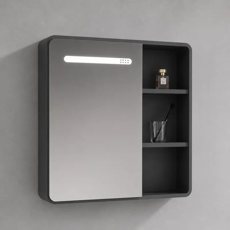 Previzualizare 4: Set Mobilier ORIA pentru Baie, Dulap Lavoar+Dulap Oglinda 60cm, 2 Piese, Gri si Alb