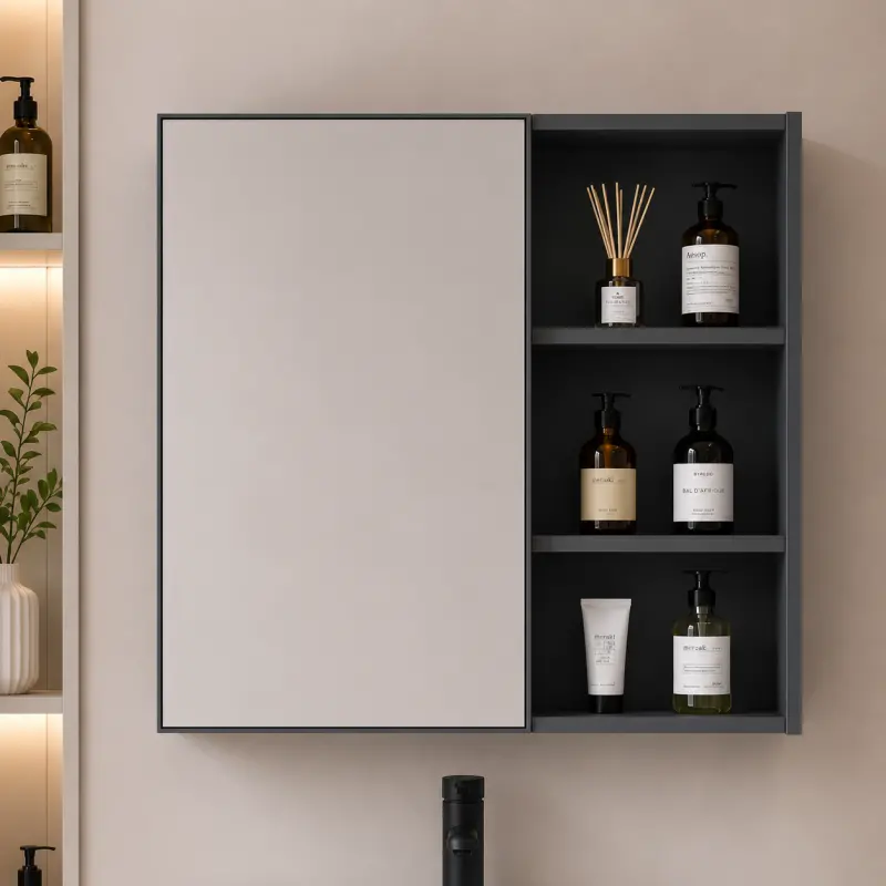 Previzualizare 3: Set Mobilier VION pentru Baie ,Dulap Lavoar+Dulap Oglinda 60cm, 2 Piese, Gri si Alb
