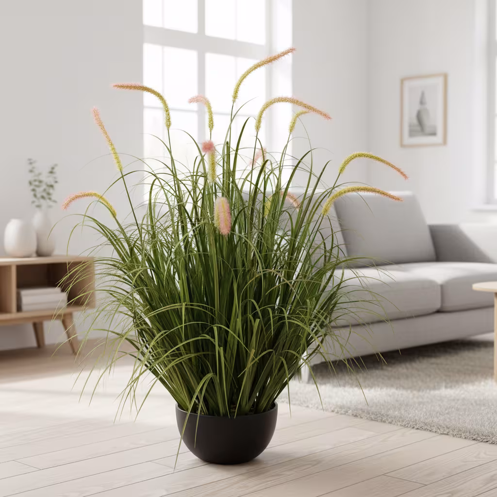 Planta Artificiala Iarba Ornamentala Tip Coada de Pisica, 90 cm, 13 tulpini, Iarba curbata si Spice, Verde, Fara Ghiveci