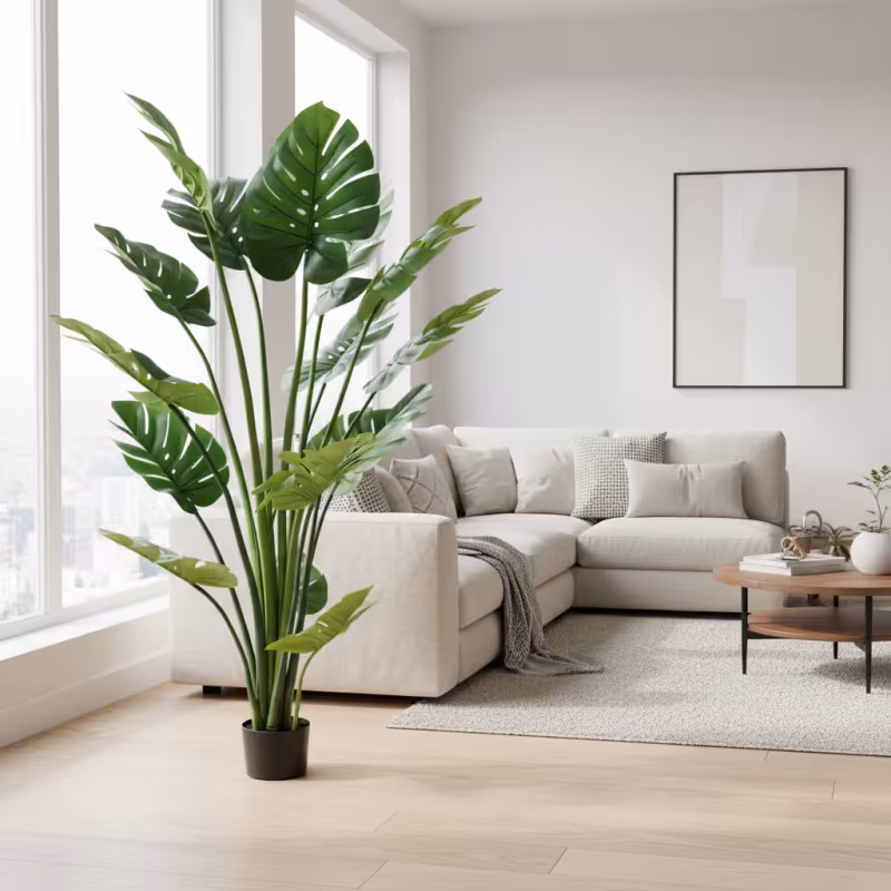 Planta Artificiala Tip Monstera Deliciosa, Cu Frunze Bogate, 180 cm, Verde