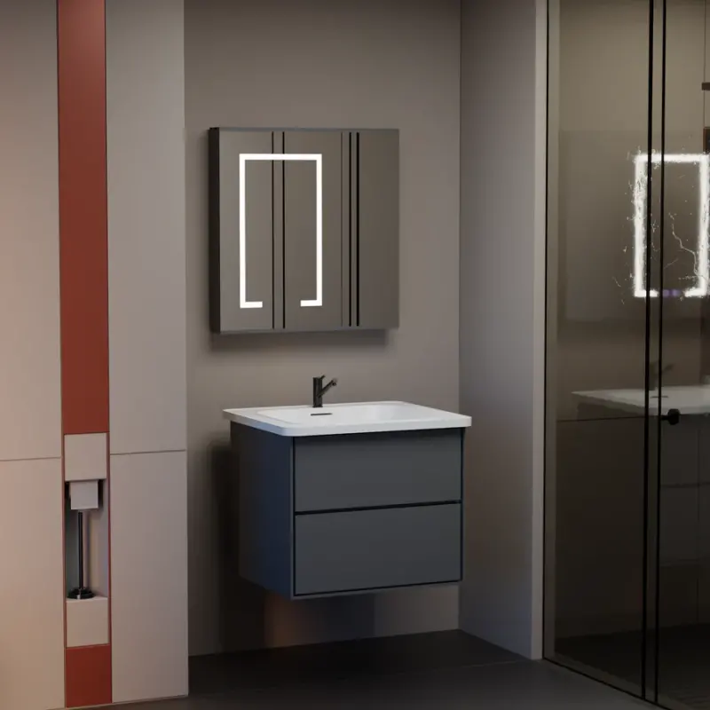 Set Mobilier pentru Baie SANTORINI, 60x50cm, 2 Piese, Gri si Alb