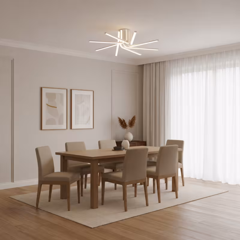 Previzualizare 2: Lustra LED cu telecomanda IBANE, 8 surse, 3000K/4000K/6000K, 144W, Metal si Silicon, Alb