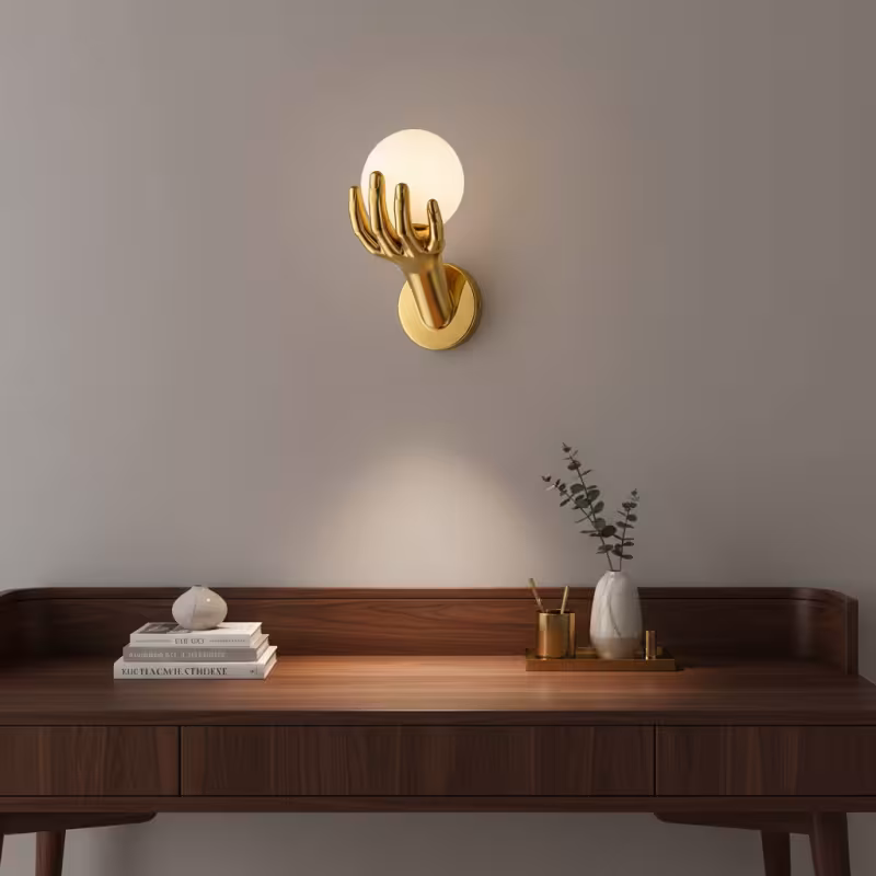 Previzualizare 2: Aplica LED Decorativa MANO, 15x30cm, 1xE27, Sticla si Resina, Auriu
