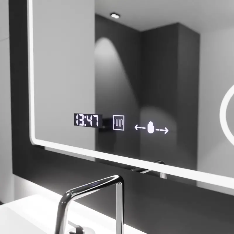 Previzualizare 2: Oglinda LED Rectangulara, 90x75cm, Riflesso MotionGlow Marcello, Sistem Dezaburire, Ceas & Termometru, Lupa Cosmetica, Dimabila