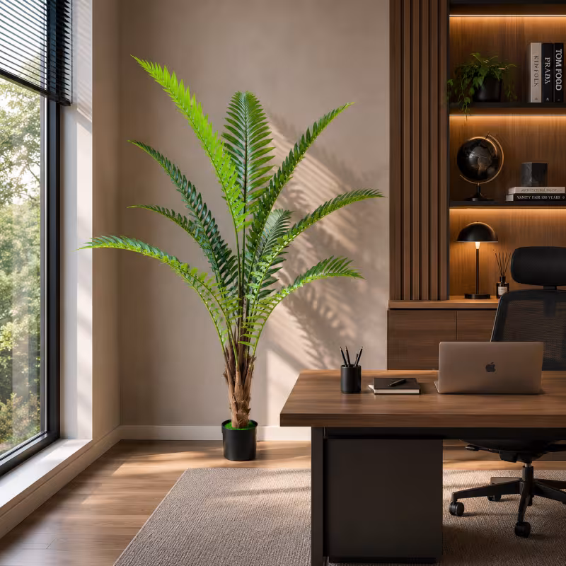 Previzualizare 3: Planta Artificiala Copac Tip Palmier Regal, 180 cm, 10 frunze, Verde, cu Ghiveci