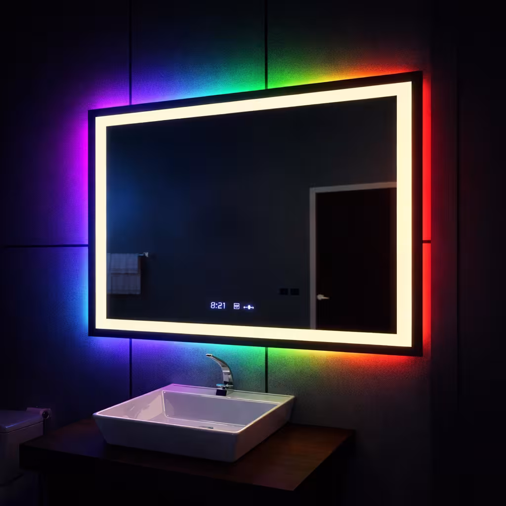 Oglinda LED Rectangulara 120x80cm Verite MotionGlow Marcello, Sistem Dezaburire, Ceas & Termometru, Dimabila W09/120X80BTRGB
