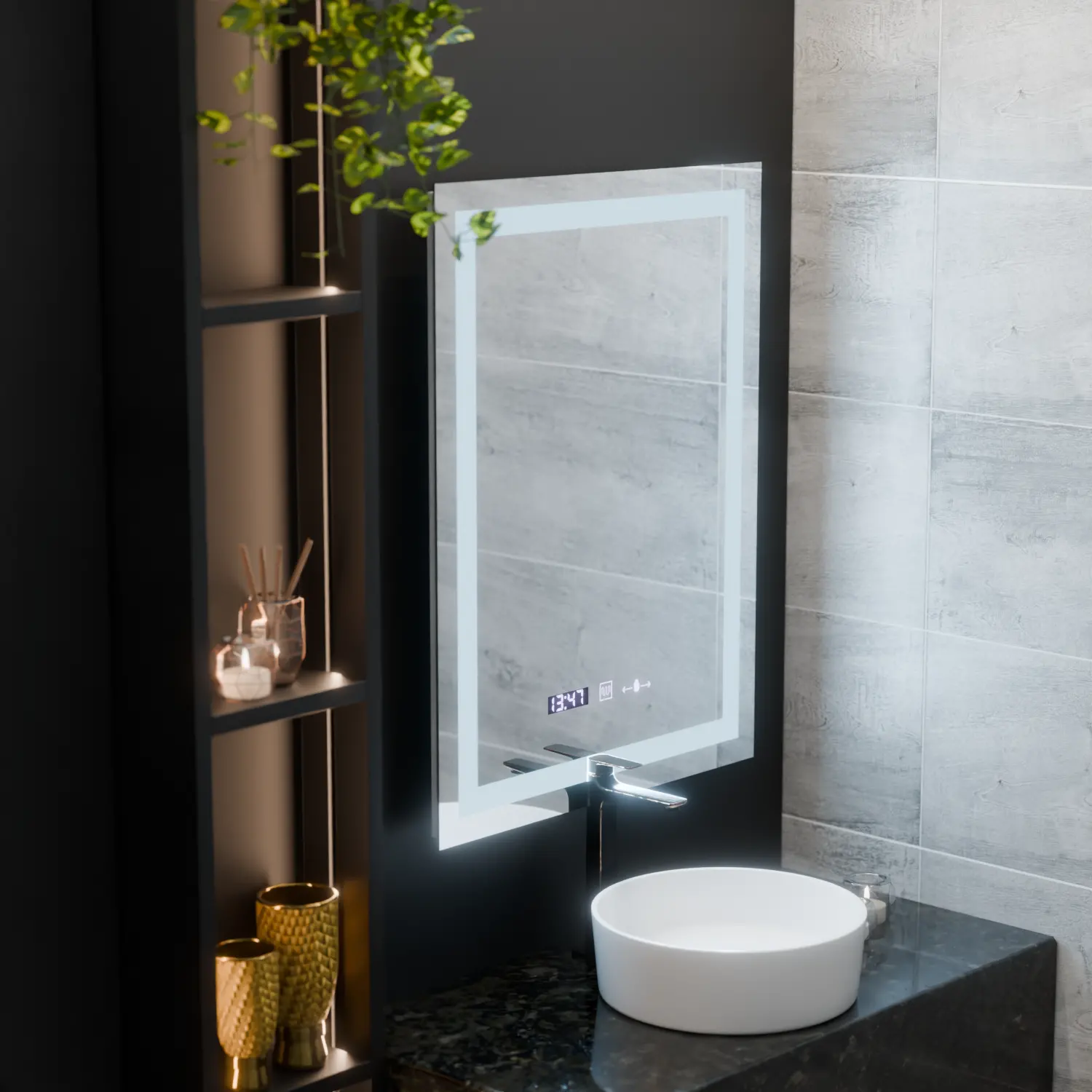 Oglinda LED Rectangulara, 75x90cm, Verite MotionGlow Marcello, Sistem Dezaburire, Ceas & Termometru, Dimabila