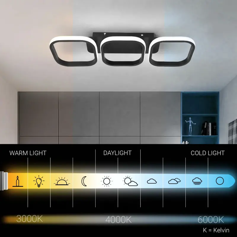 Previzualizare 3: Lustra LED VERTEX 34W, 3 Patrate, Liniara, lumina Rece/Calda/Neutra, Neagra