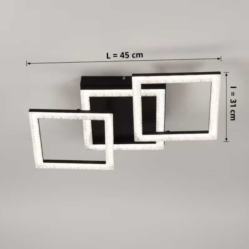 Previzualizare 4: Lustra LED cu telecomanda GEO 43W, 3 Patrate, lumina Rece/Calda/Neutra, Dimabila, Metal si Acril, Negru
