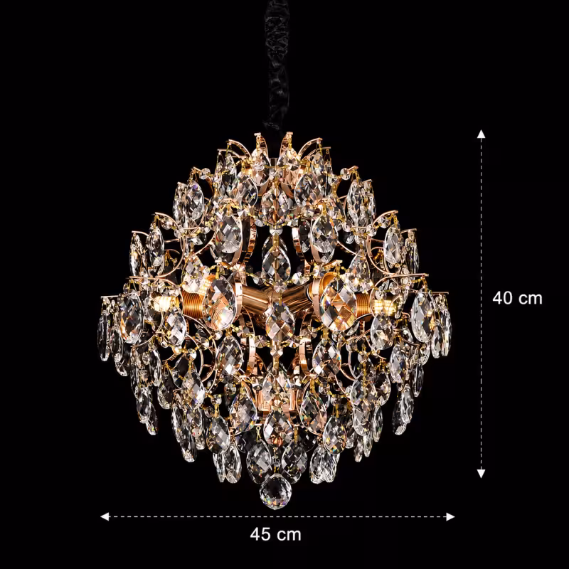 Previzualizare 4: Candelabru Cristal KONIG Nobile, 5xE14, D40 cm, Auriu, Inaltime Reglabila, Metal si Cristal