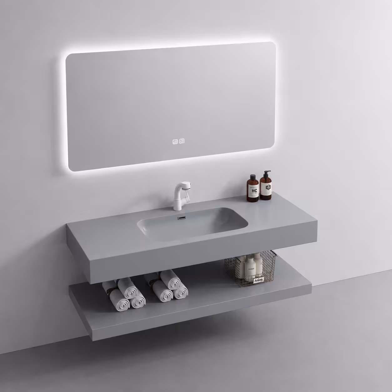 Set Mobilier KROSS pentru Baie, 80cm, 3 Piese, Gri