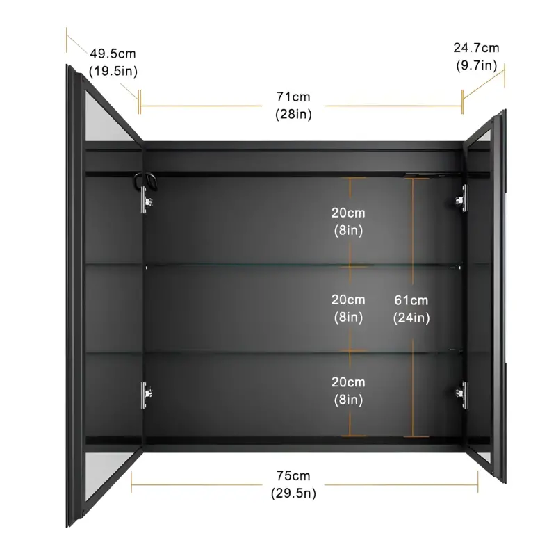 Previzualizare 2: Oglinda LED cu Dulap STRATO 75x70 cm Negru Iluminare Completa si Depozitare Spatioasa