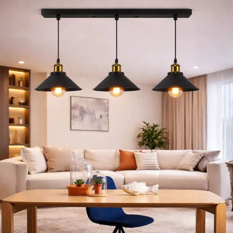 Previzualizare 4: Lustra Suspendata, LV210/3L, 3xE27, Negru, Metal si Fir, Inaltime Reglabila