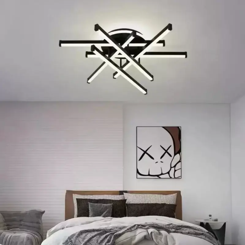 Lustra LED cu telecomanda FILO 188W, 6 Elemente, Liniara, lumina Rece/Calda/Neutra, Dimabila, Negru