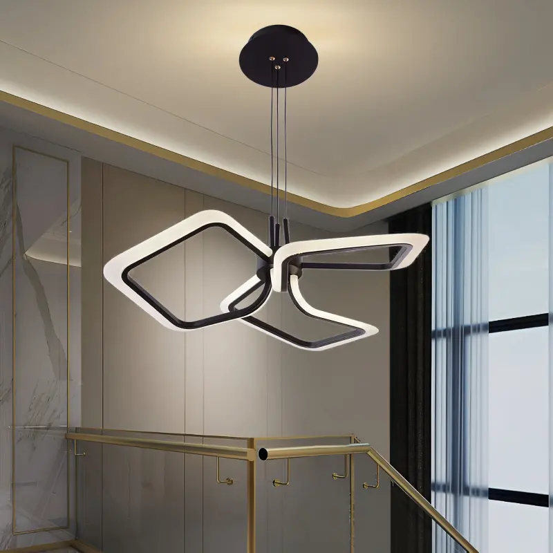 Lustra LED suspendata cu Telecomanda RIMINI 58W, 3 Patrate, lumina Rece/Calda/Neutra, Dimabila, Negru