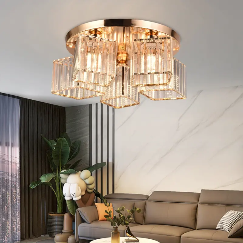 Previzualizare 4: Lustra Clasica Moderna Sasha, LC117/5GD, 5x E27, Metal si Cristal, Auriu, Abajur