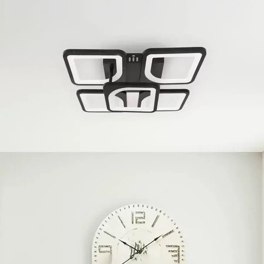 Lustra LED cu telecomanda ZOE 65W, 5 Patrate, lumina Rece/Calda/Neutra, Dimabila, Negru