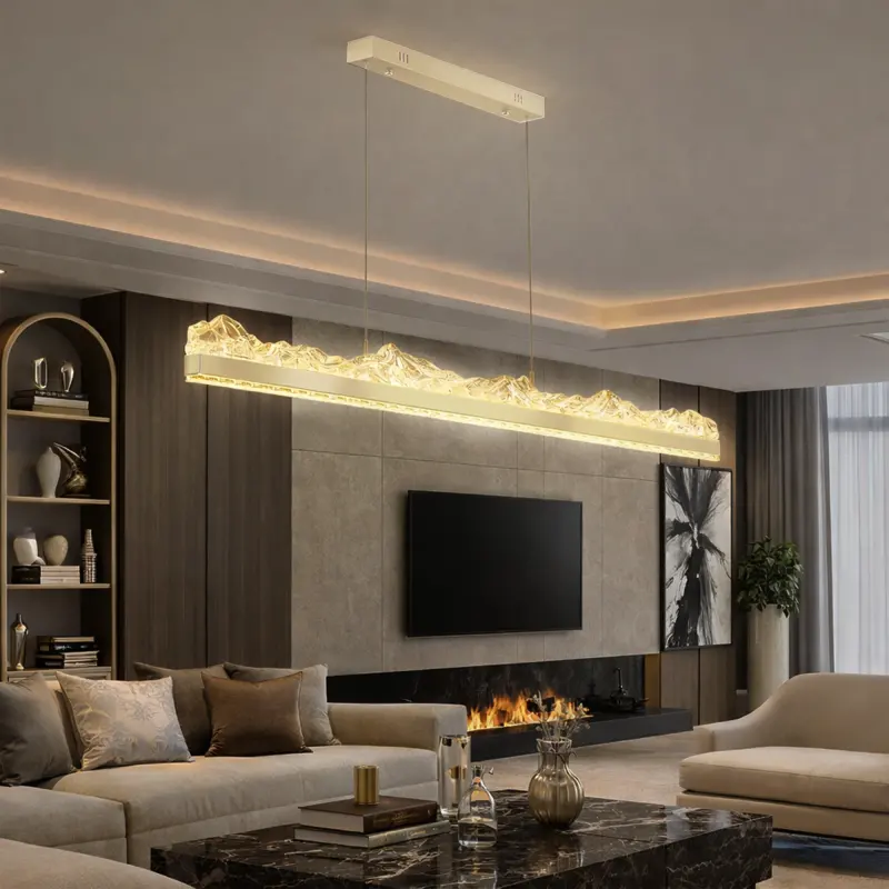 Previzualizare 3: Lustra LED suspendata cu Telecomanda MARISTELLA 90W, lumina Rece/Calda/Neutra 3000K/4000K/6000K, Dimabila, Inaltime Reglabila, Auriu, Metal si Cristal