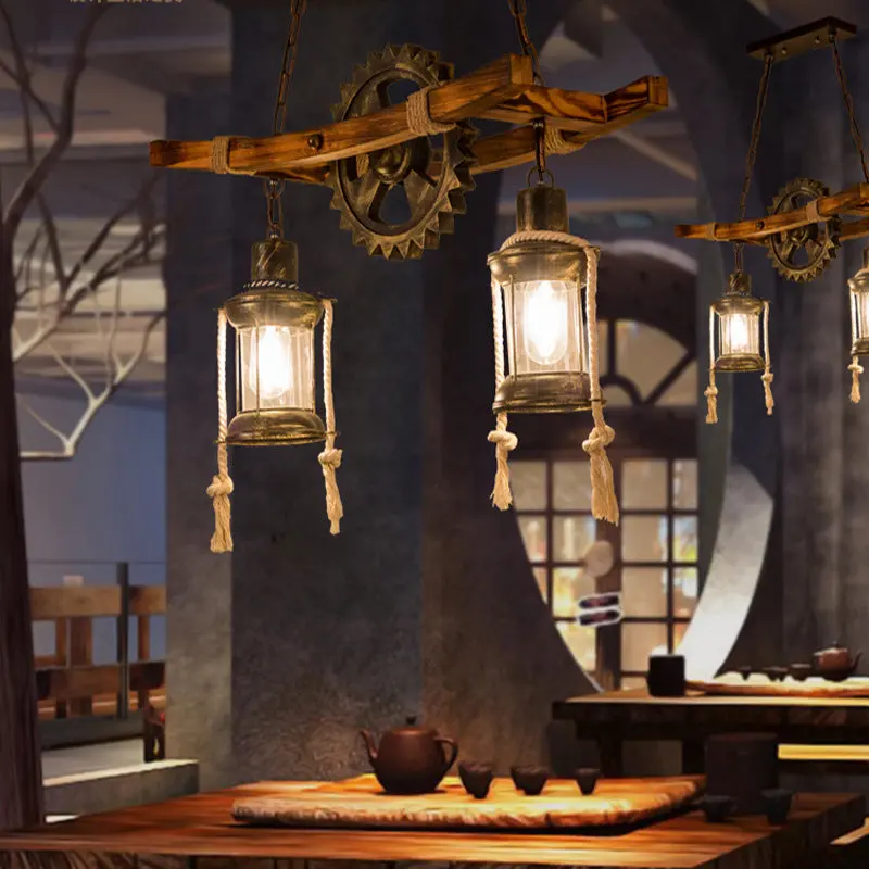 Previzualizare 2: Lustra Vintage cu Franghie LV590/2BK, 2xE27 Lemn Inchis