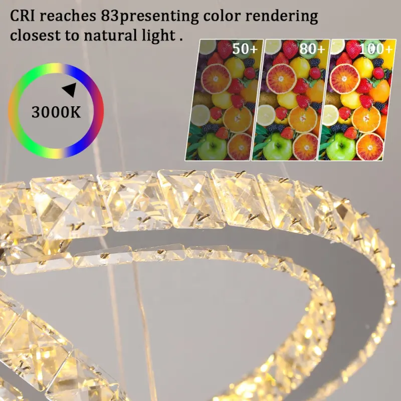 Previzualizare 2: Lustra LED cu telecomanda si cristal LIA RGB 182W, 8 Cercuri, lumina Rece/Calda/Neutra, Dimabila, Alb Crom Lucios