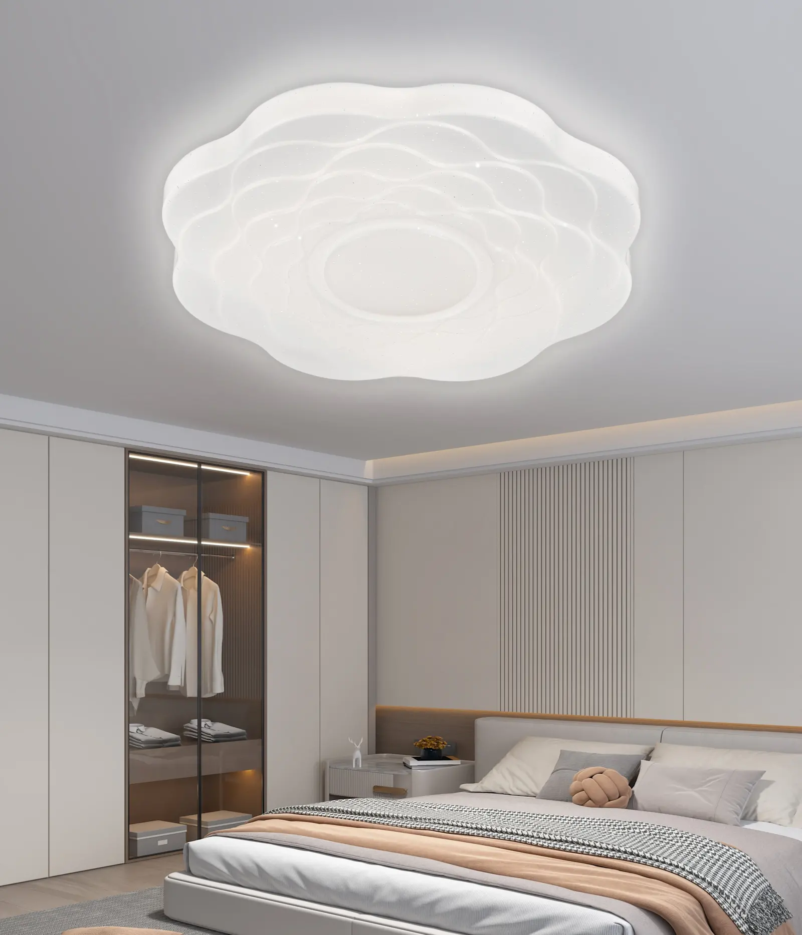 Plafoniera LED Floare 35 cm, 32W, 3000K / 4000K / 6000K, Alb, Metal si Acril