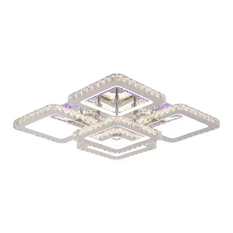 Previzualizare 2: Lustra LED cu telecomanda cu cristal QUADRIA SUPREMO RGB, 143W, 5 Patrate, lumina Rece/Calda/Neutra, Dimabila, Crom Lucios