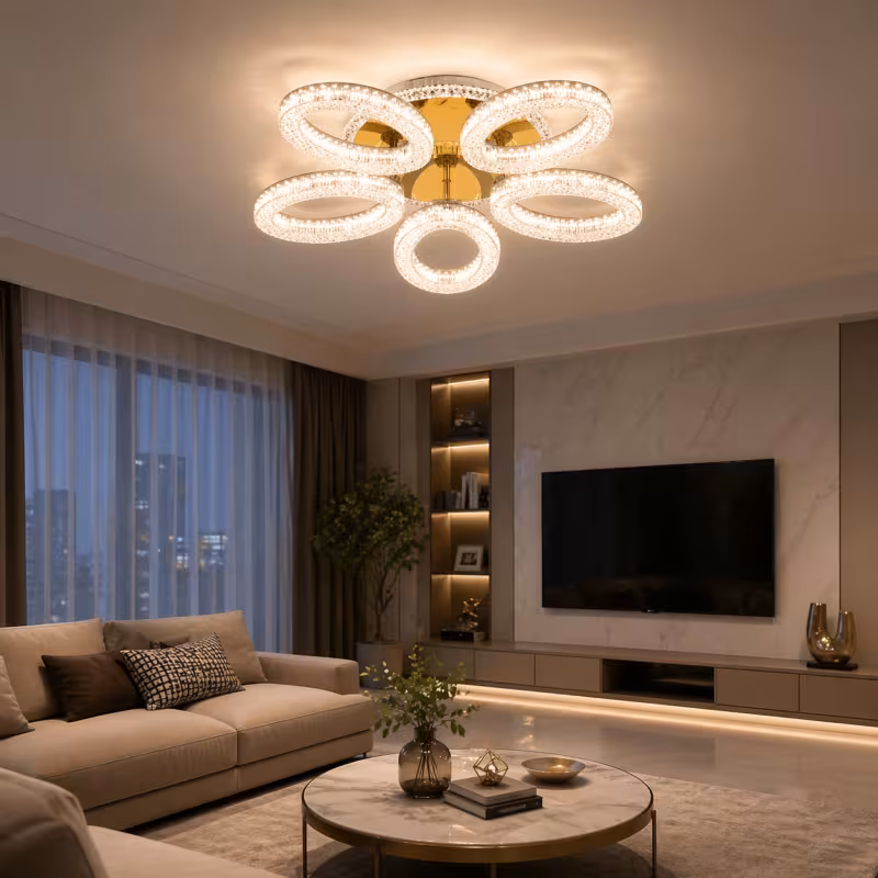 Previzualizare 2: Lustra LED cu telecomanda, 66W, Lumina Rece/Calda/Neutra, Dimabila, Auriu