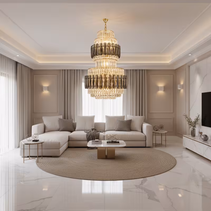 Previzualizare 3: Candelabru Cristal VELIOR Regalis 29xE14, D80 cm, Auriu, Inaltime Reglabila, Metal si Cristal