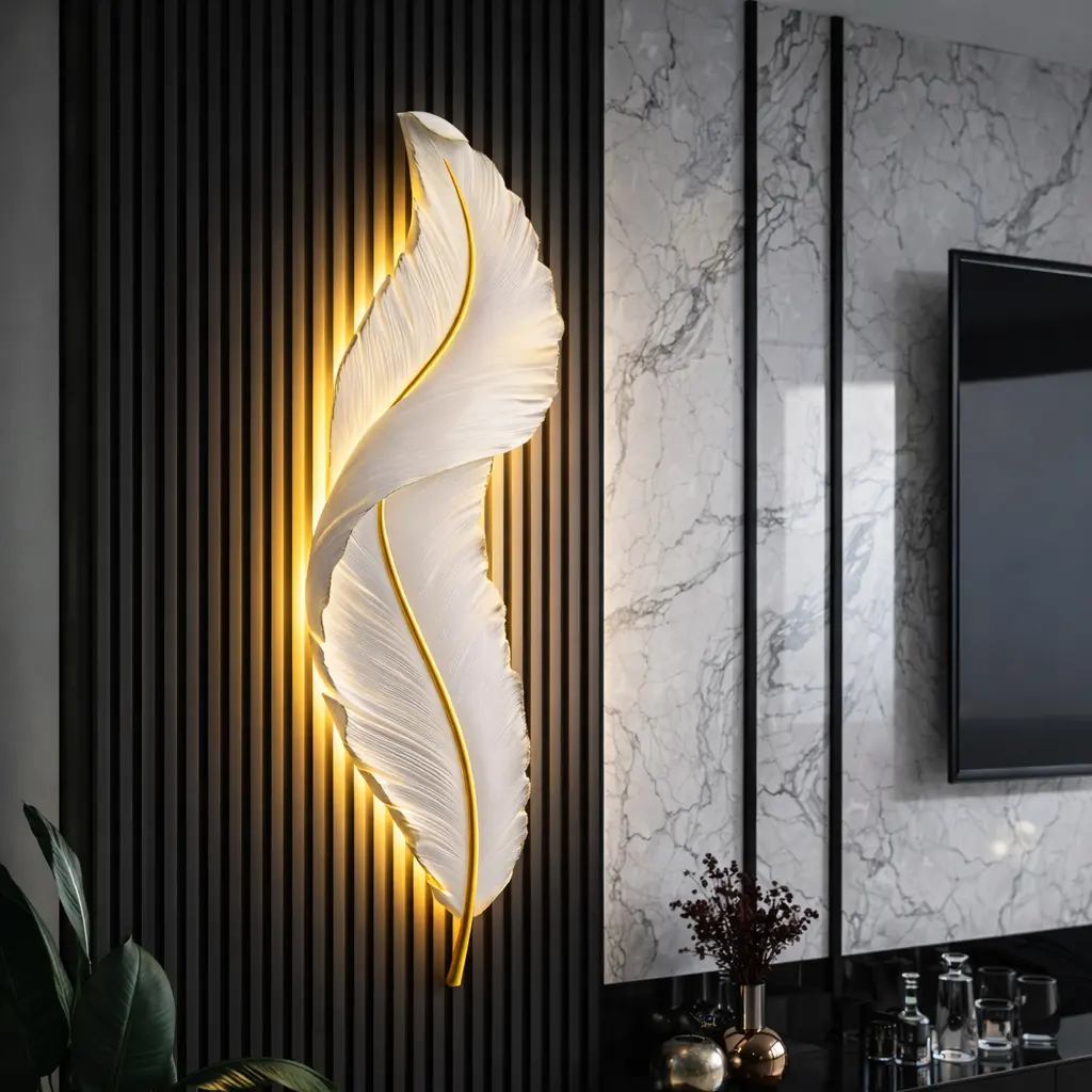 Aplica LED, Pena Decorativa 85CM 31W Lumina Rece/Calda/Neutra Alb Auriu