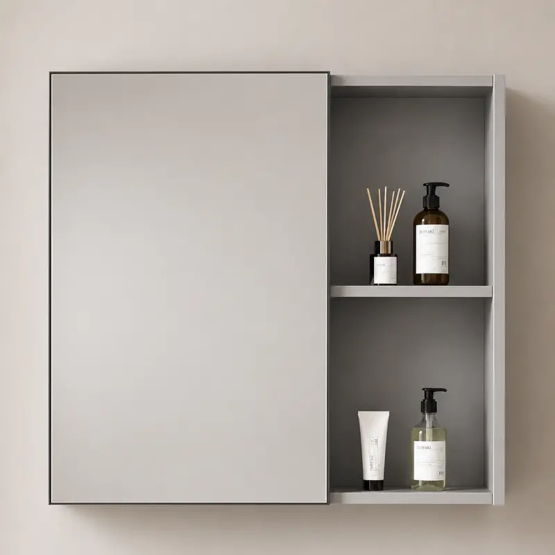 Previzualizare 3: Set Mobilier TIVOLI pentru Baie ,Dulap Lavoar+Dulap Oglinda 80cm, 2 Piese, Gri si Alb