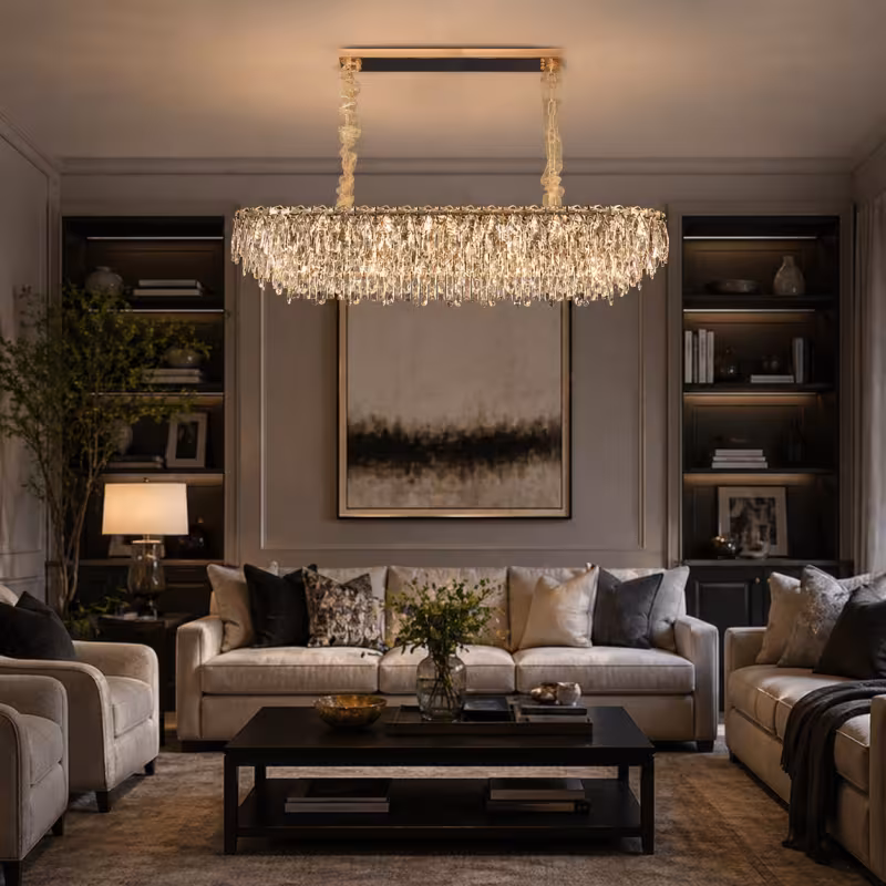 Previzualizare 3: Candelabru Cristal ORION 19xE14, Auriu, Inaltime Reglabila, Metal si Cristal