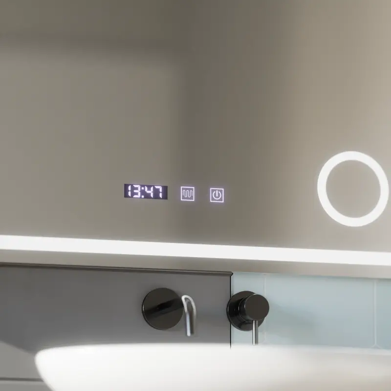 Previzualizare 2: Oglinda LED Touch NIVERA Sistem Dezaburire, Ceas si Temperatura 80x60 cm Lupa Cosmetica