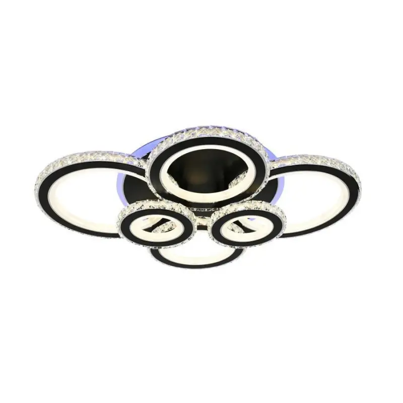 Previzualizare 3: Lustra LED cu telecomanda si cristal NOVA ROTONDA RGB 145W, 6 Cercuri, lumina Rece/Calda/Neutra, Dimabila, Negru