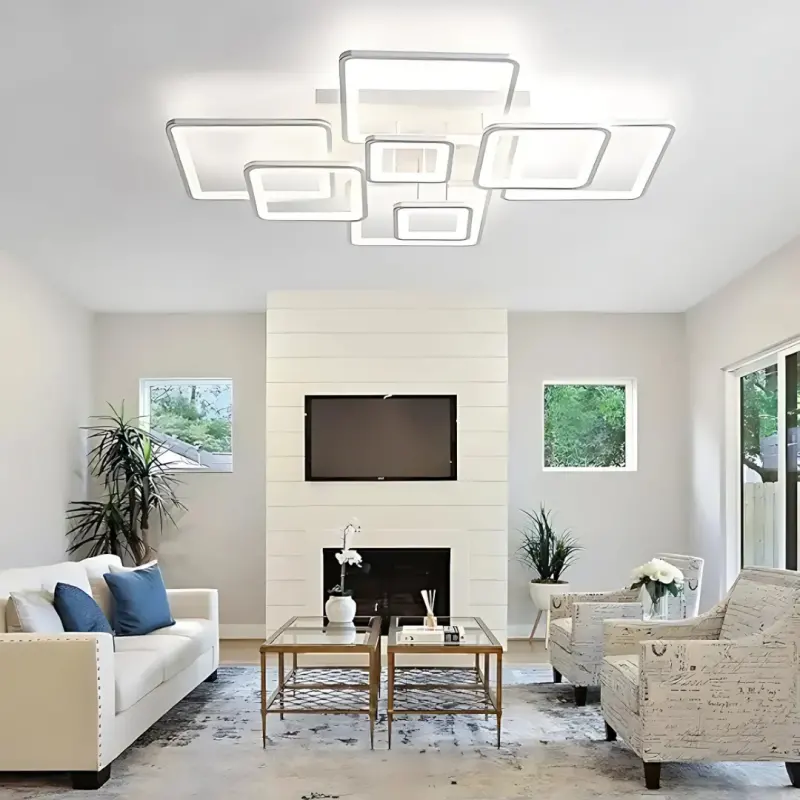 Previzualizare 4: Lustra LED cu telecomanda ELLA 187W, 8 Patrate, lumina Rece/Calda/Neutra, Dimabila, Alb