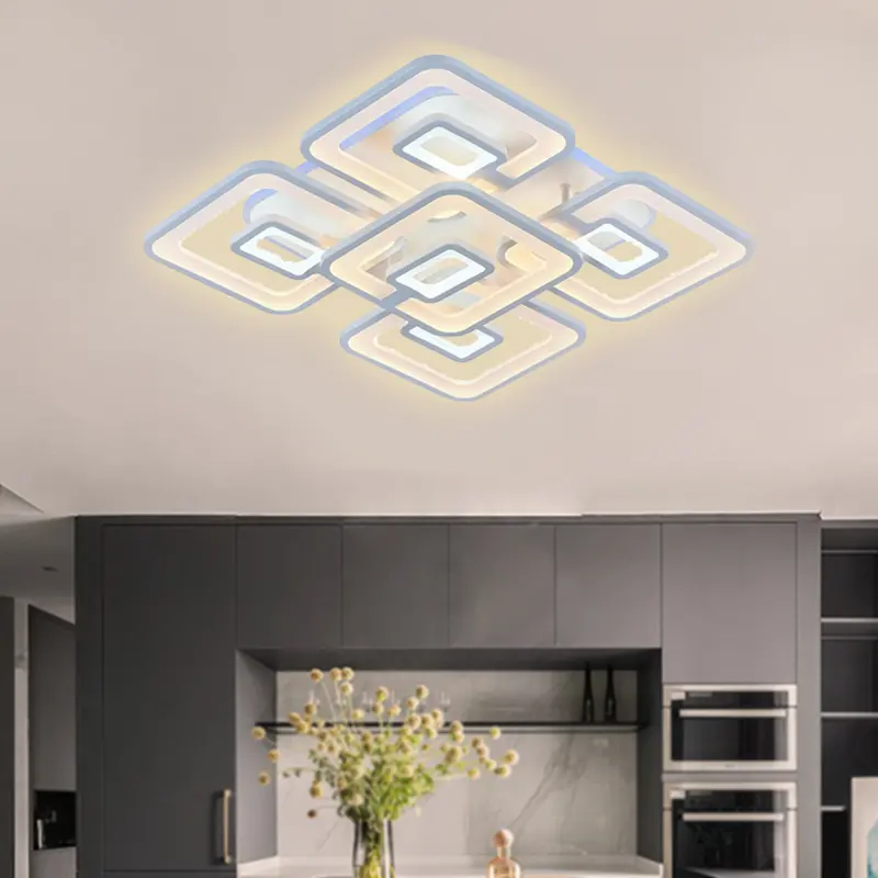 Lustra LED cu telecomanda FELIX 119W, 5 Patrate, lumina Rece/Calda/Neutra, Dimabila, Alb