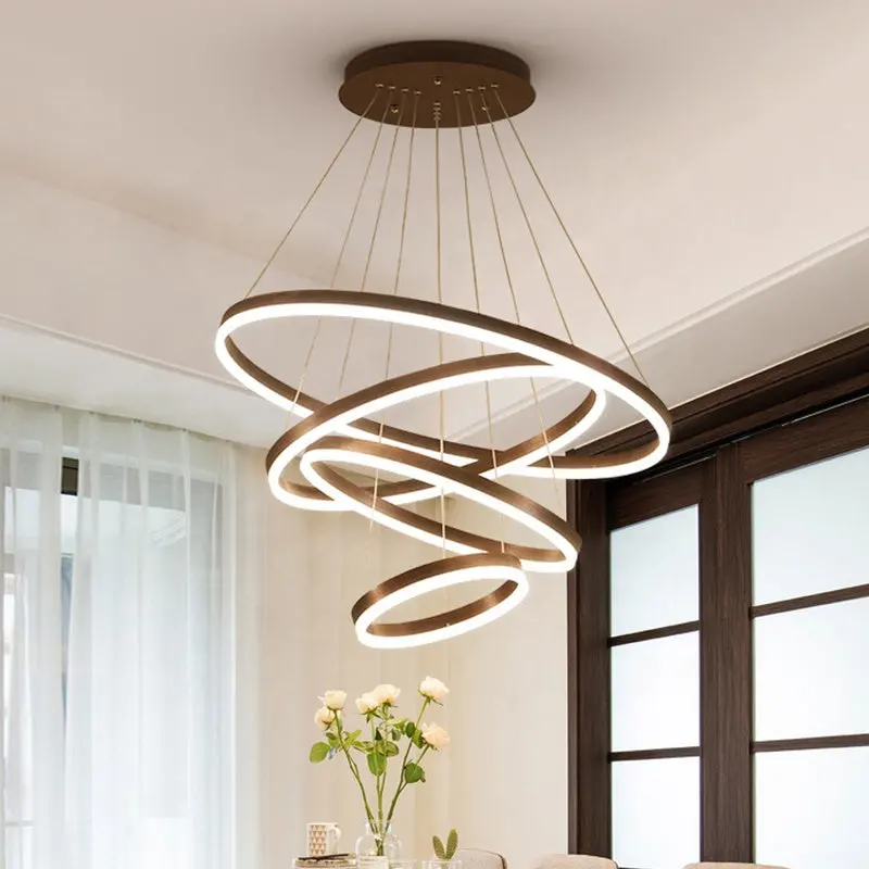 Previzualizare 3: Lustra LED suspendata cu telecomanda CASIANA 130W, 4 Cercuri, lumina Rece/Calda/Neutra, Dimabila, Negru, Inaltime Reglabila