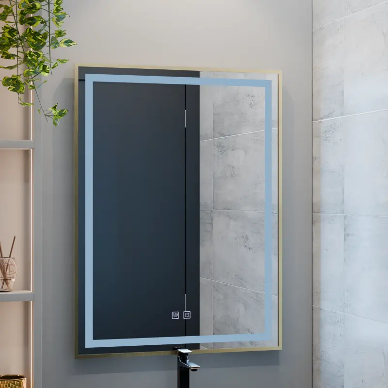 Previzualizare 3: Oglinda LED RAYNA Touch, 60x80 cm, functie Dezaburire, Rama Auriu Brushed