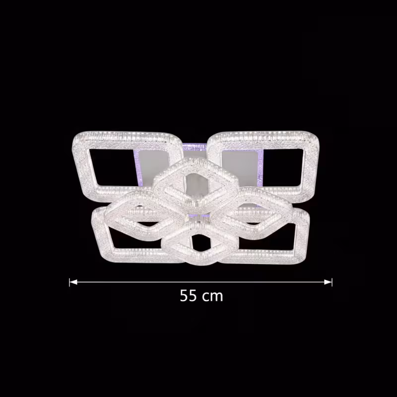 Previzualizare 4: Lustra LED RENATO cu telecomanda si cristal, 128W, 8 Patrate, Lumina Rece/Calda/Neutra, Dimabila, Alb