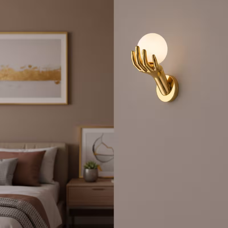 Previzualizare 3: Aplica LED Decorativa MANO, 15x30cm, 1xE27, Sticla si Resina, Auriu