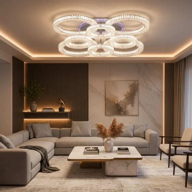 Previzualizare 2: Lustra LED RONDA Regalis cu telecomanda 141W, 8 Cercuri, lumina Rece/Calda/Neutra, Dimabila, Alb