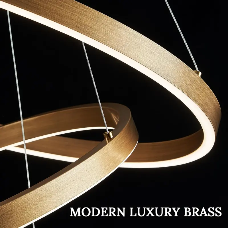 Previzualizare 4: Lustra LED Suspendata, ANINA, 34W, 1 Cerc, Diametru 50cm, Lumina Rece/Calda/Neutra 3000K/4000K/6000K, Dimabila, Auriu Lucios Alb, Inaltime Reglabila, Metal si Acril