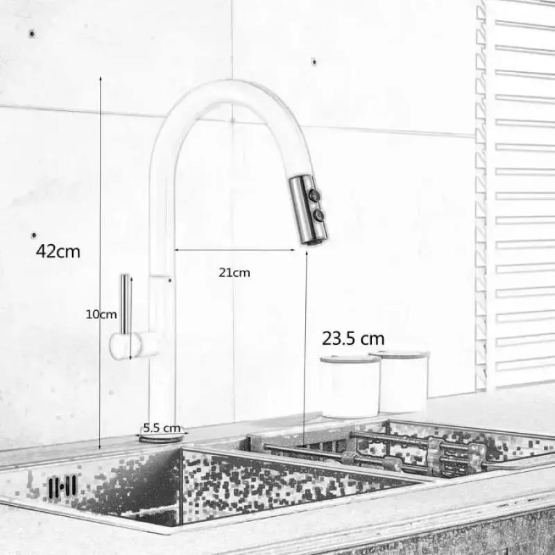 Previzualizare 4: Baterie Bucatarie cu Dus Extractibil, Alama Sanitara, Alb, CF/1035/A