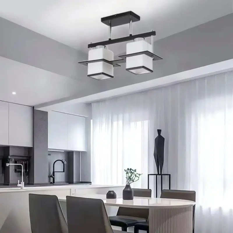 Previzualizare 3: Lustra Clasica Aramis cu Lemn Abajur Patrat 2X E27 Gri Negru