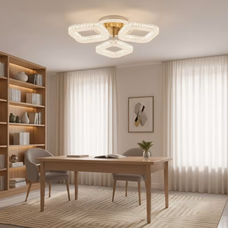 Previzualizare 2: Lustra LED RENATO Nobile cu telecomanda si cristal, 39W, 3 Patrate, Lumina Rece/Calda/Neutra, Dimabila, Auriu