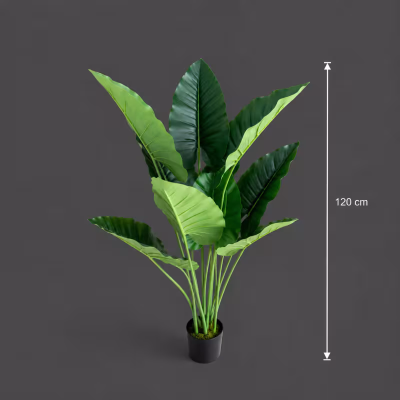 Previzualizare 4: Planta Artificiala Tip Alocasia, 10 frunze, Plastic, 120 cm, Verde