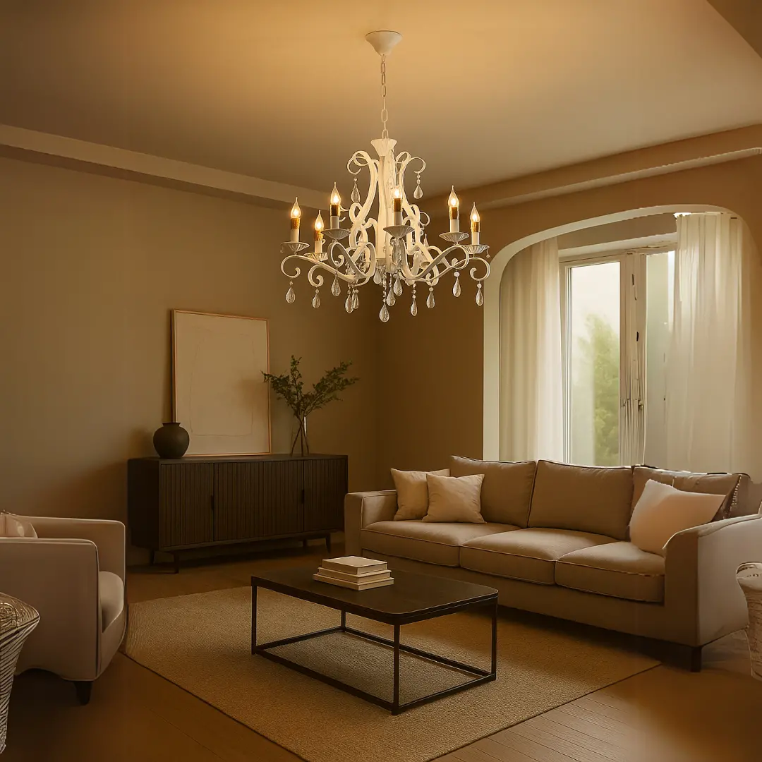 Candelabru DELLI SANTI 6xE14, Diametru 52cm, Alb, Inaltime Reglabila