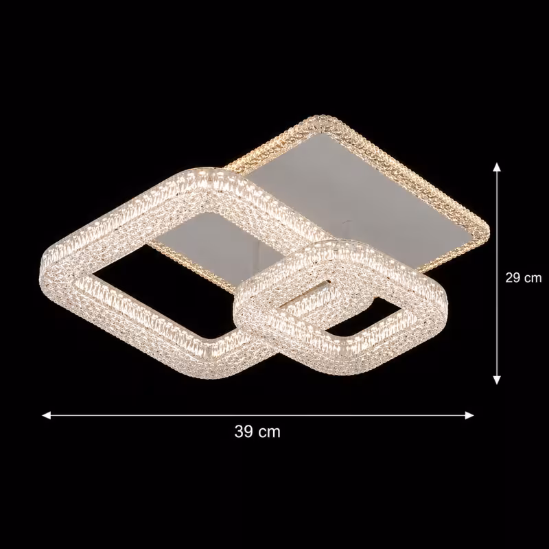 Previzualizare 4: Lustra LED RENATO Petito cu telecomanda si cristal, 13W, 2 Patrate, Lumina Rece/Calda/Neutra, Dimabila, Alb
