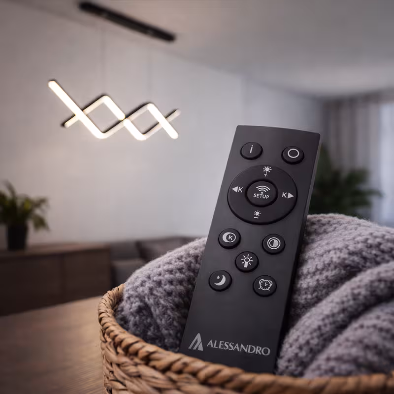 Previzualizare 3: Lustra LED suspendata cu telecomanda ZIGZAG 27W, lumina Rece/Calda/Neutra, Dimabila, Negru, Inaltime Reglabila